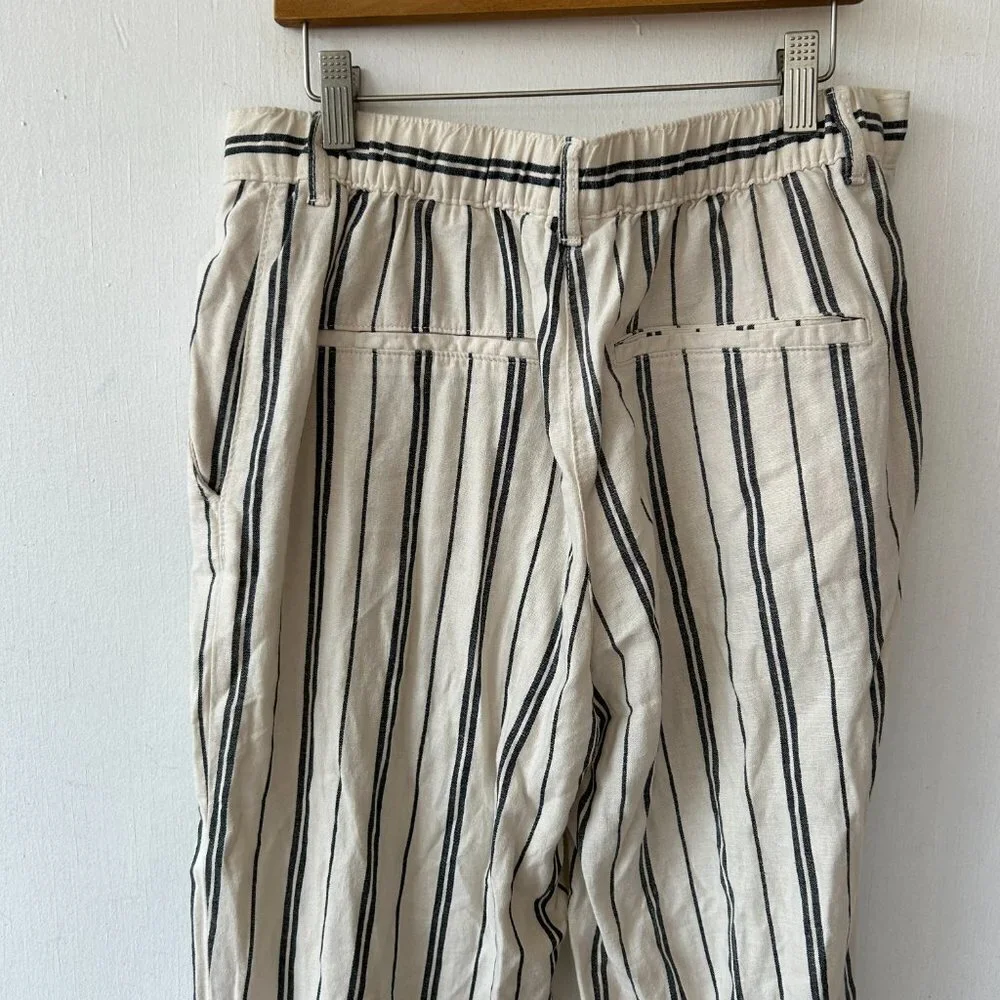H&M Linen Blend Trousers Womens Size 10‎ Blue Striped Minimalist Wide Leg Pants